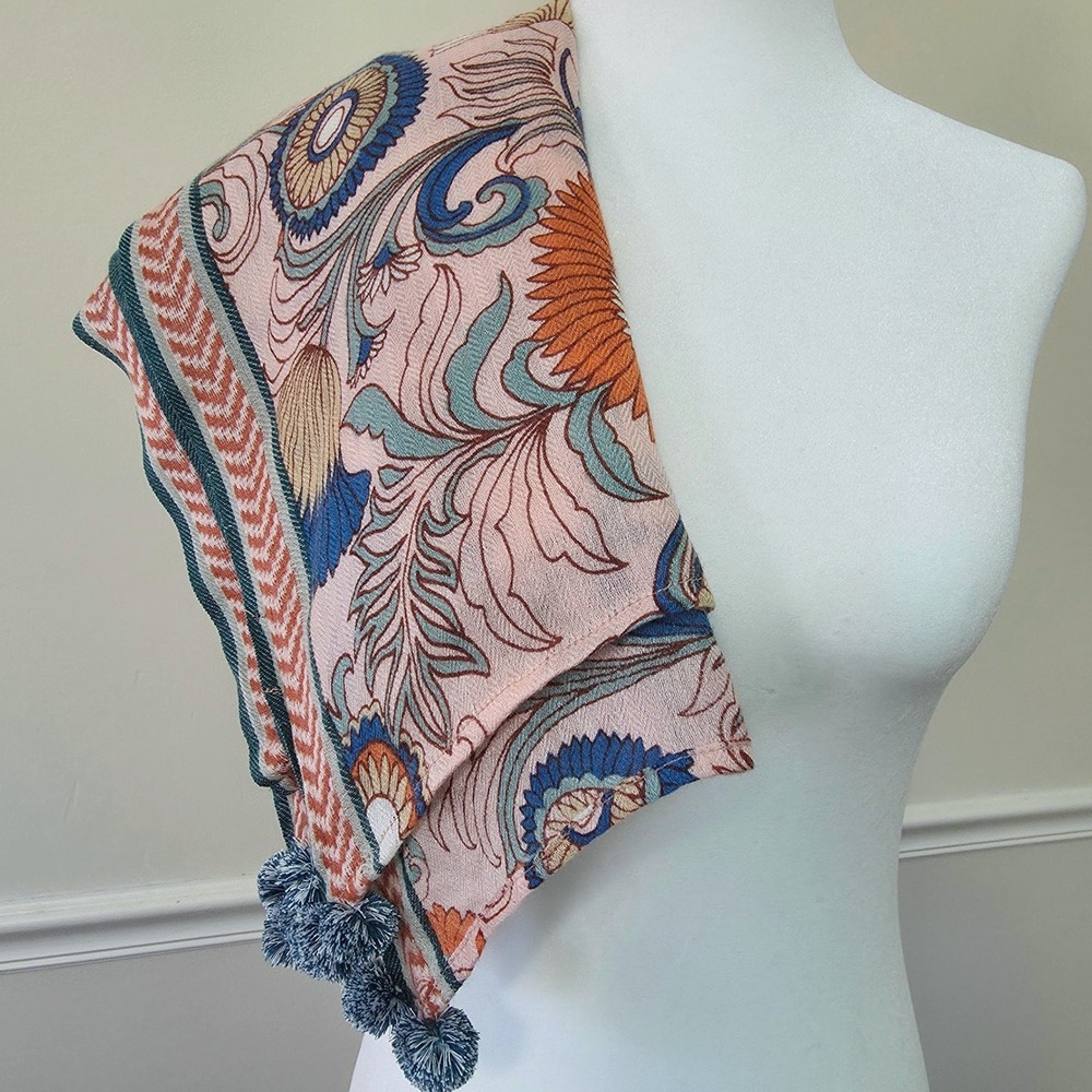 Large Lightweight Pink Floral Boho Scarf Wrap - Picture 10 of 11